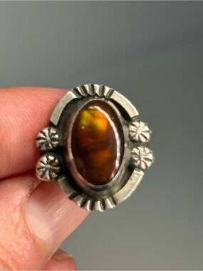 Southwestern Style Silver Fire Agate Women's Ring Size 5.5
